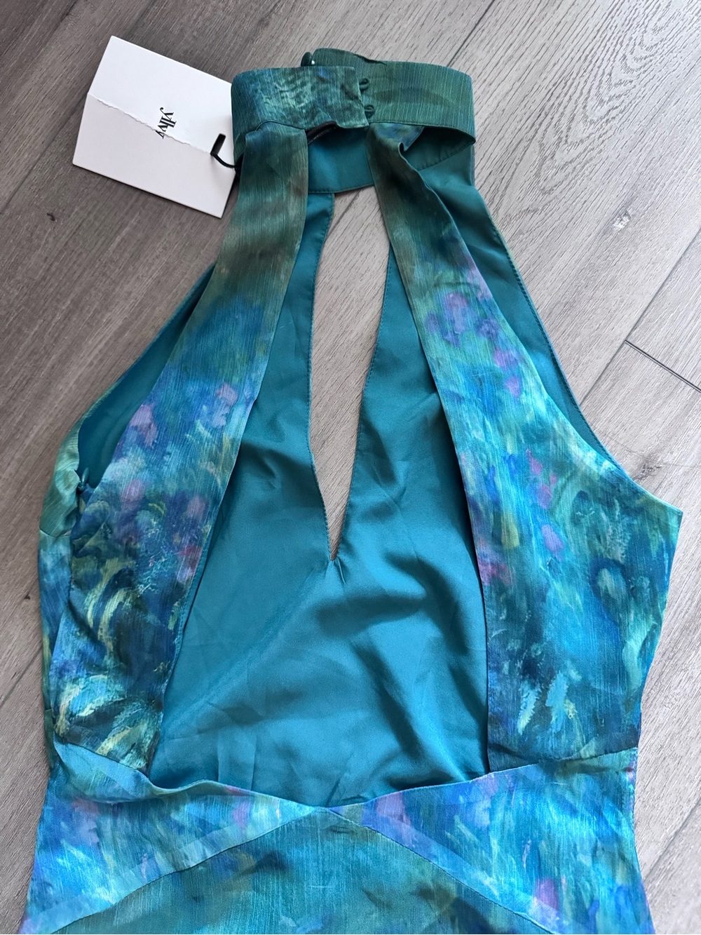 Halter Keyhole Maxi Dress in Green and Blue Marble - Picture 7 of 16